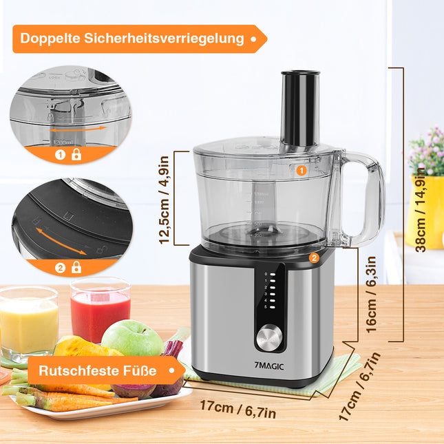 Mixer & Food Processor 750W Dough Kneader with Dual Bowls 5-Speed Settings for Mixing,
