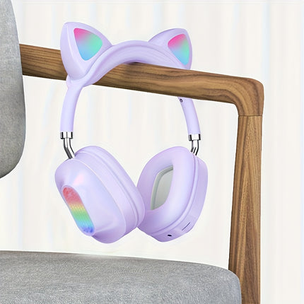 1pc Wireless Cat Ear Headphones with Light-Up RGB  Wireless Low-Power Stereo Sound