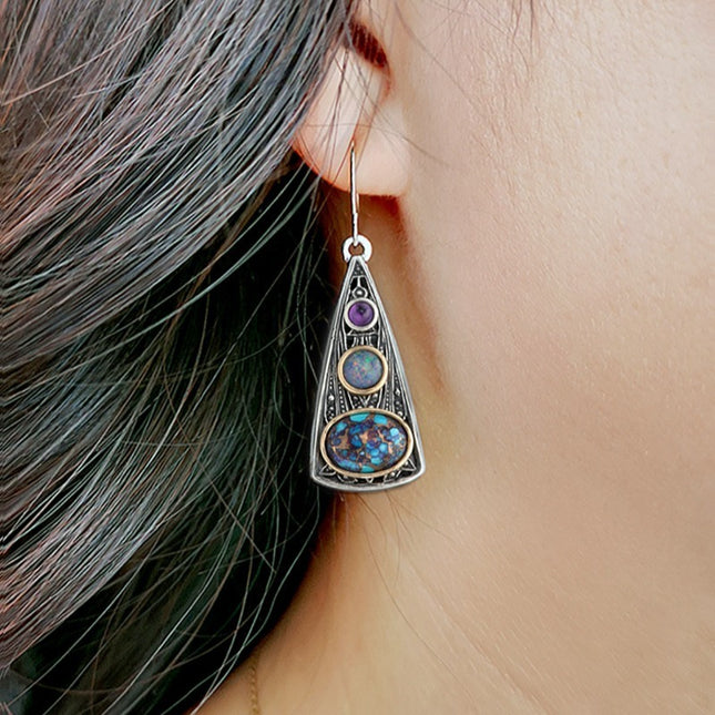 Retro Fashion Creative Triangle Amethyst Opal Earrings