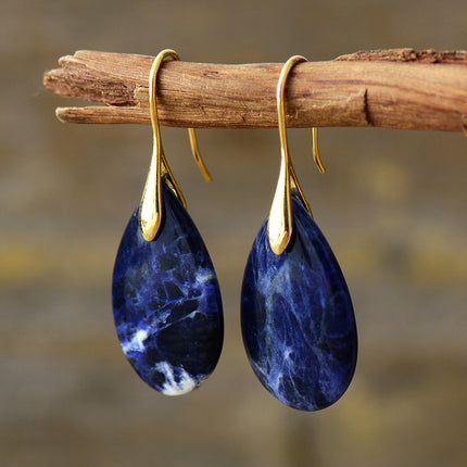 Bohemian Natural Stone Water Drop Pendant Earrings