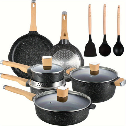 13pcs Pots and Pans Set, Nonstick White Granite Set, Cookware Sets Suitable for Gas, Electric