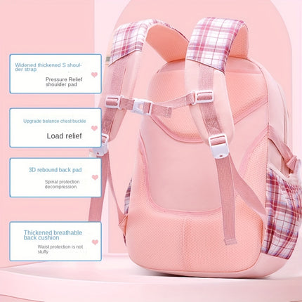 Cute  Plaid Bowknot Backpack for Girls - Lightweight, Durable Nylon Schoolbag with Multiple Compartments