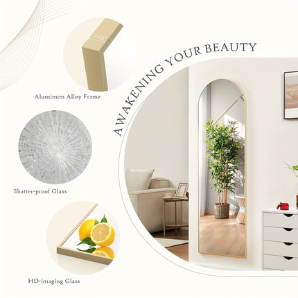 Full Length Mirror, Full Body Mirror With Stand, Hanging Or Leaning For Wall, Aluminum