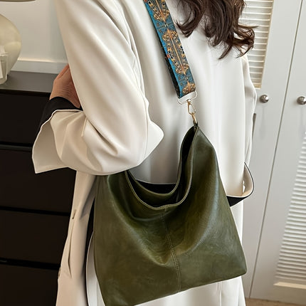 Women's Large Bohemian Style Shoulder Bag - Vintage Wide Strap Crossbody Bag with Adjustable Strap