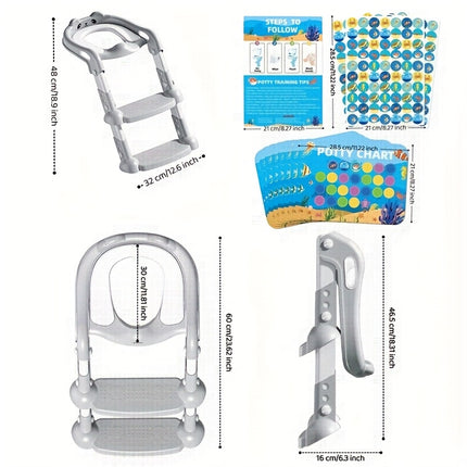 Complete Potty Training Set with Baby Potty Chair & 2-Step Ladder - Adjustable Height Toilet with Stickers,