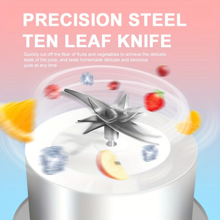 Juicer, Large Capacity 1200ml, with Straw and Type-C Charging Cable, 10-Blade Cyclone Design for Juice