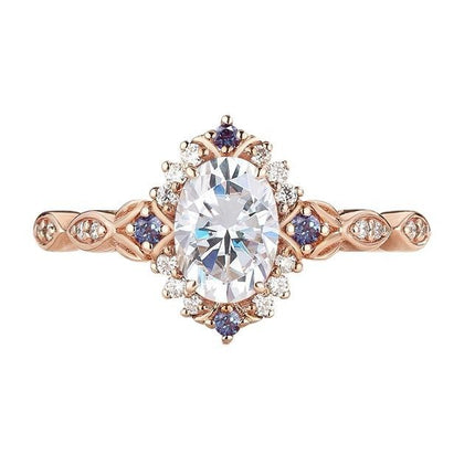 Rose Gold-Plated Flower Zircon Ring
