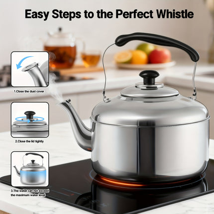 Stainless Steel Tea Kettle with Cool-Touch Handle, Classic Whistle All Stove Compatible,