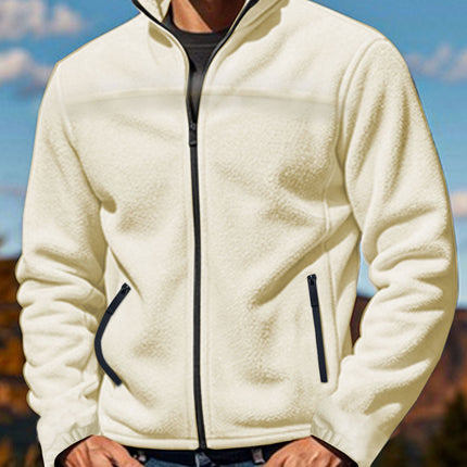 Men's Polar Fleece Jacket Outdoor Zipped Stand Collar Coat