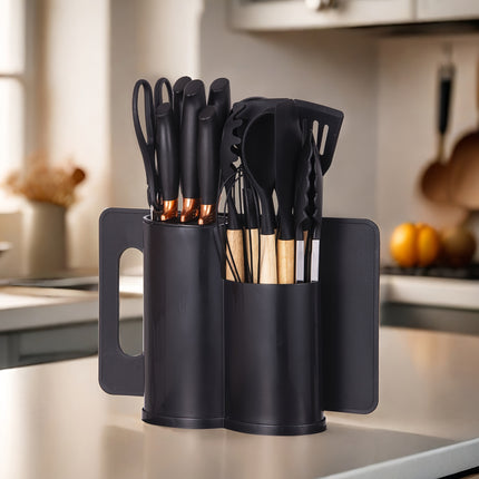 19pcs Modern Black Kitchen Knife & Cuisine Set  Professional Blade Collection with Ergonomic