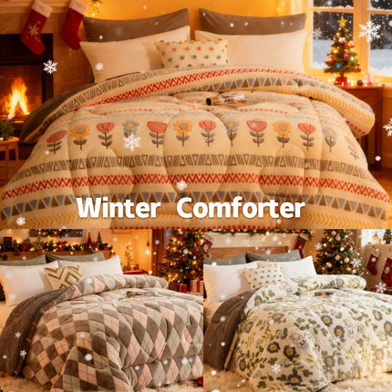 1pc Luxury Double-Sided Winter Quilt, Floral and Geometric Design, Quilting Process,