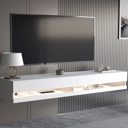 Modern Minimalist Floating TV Stand with LED Lights & Power Outlets, Wall-Mounted Entertainment Center