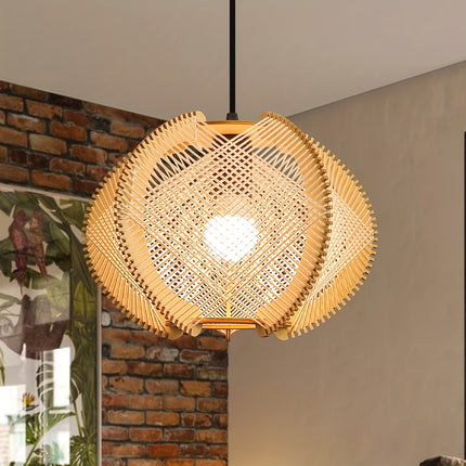 1pc NewAoNaSen Boho-Chic Wooden Pendant Light - Modern Retro Hanging Lamp