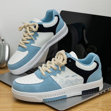 Men's  Letter Pattern Print Patchwork Lace-Up Flat Shoes, Niche Versatile Fashionable Couple's