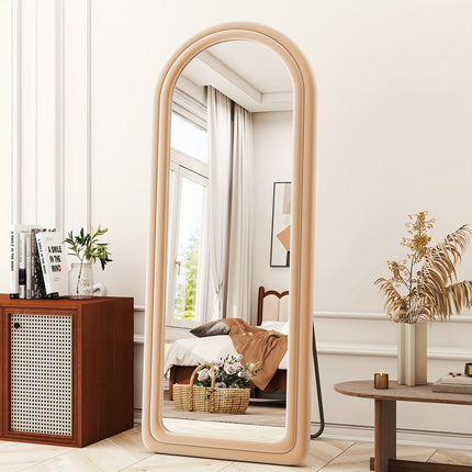 63"x24" Flannel Arched Floor Mirror, Arched Mirror With Stand, Large Arched Full Length Mirror