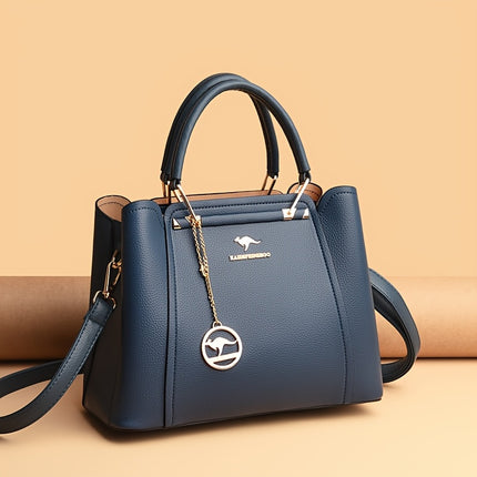 Handbag with Detachable & Adjustable Strap Elegant Solid Color Tote Zipper Closure,