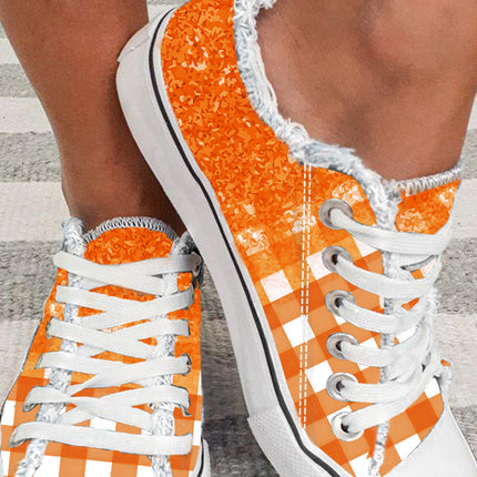 Orange Checkered Flat Canvas Shoes