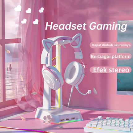 Cat Ear Gaming Headset with Microphone, Anime Inspired On-Ear Headphones, 3.5mm Jack