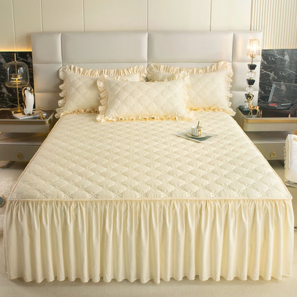 Quilted Fitted Sheet Dust Cover Bed Skirt Fitted Sheet Solid Color
