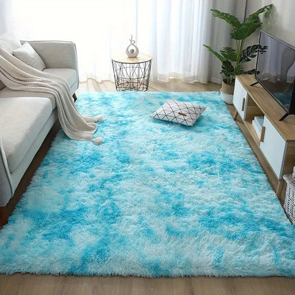 1pc Plush Carpet Suitable for - Soft Blue Ombre Modern Rug, Hand Wash Only Carpet Suitable for Bedroom