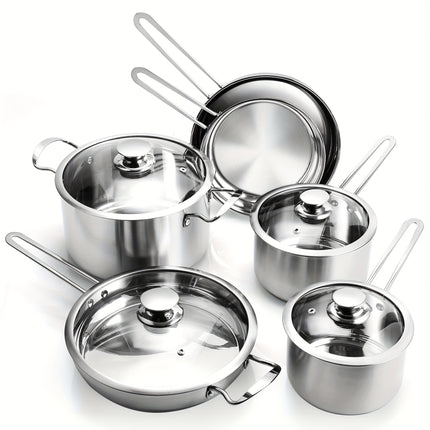 10-Piece Stainless Steel Pots And Pans Set, Kitchen Cookware Sets, Induction Pots And Pans,