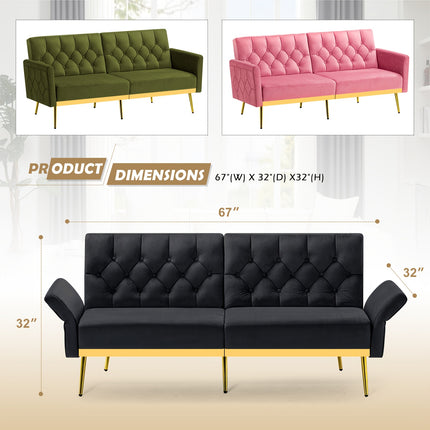 Sofa Bed With Adjustable Armrests & Backrests, Modern Recliner Sleeper Couch With Tufted Design