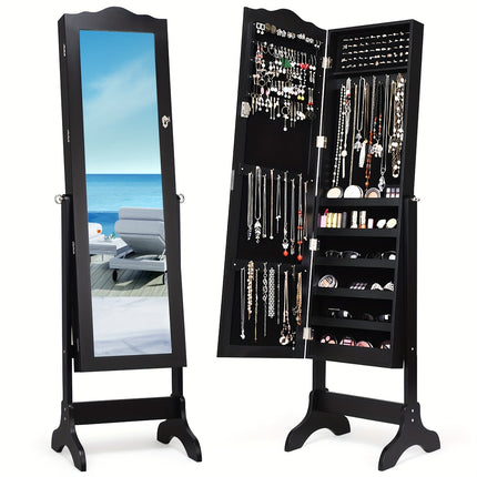 Secure Lockable Storage with Full-Length Mirror & Spacious Organizer, Standalone Design for Easy Access