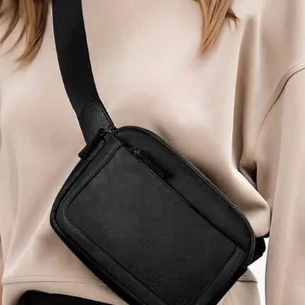 Black Minimalist Multi-zipped Crossbody Bag