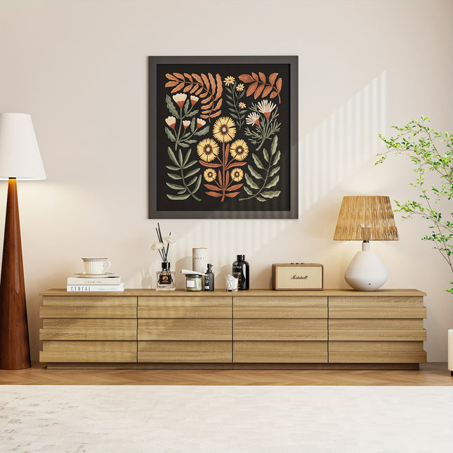 TV Stand with 4 Drawers, TV Console with 3 Decorative Strips And Spacious Countertop,