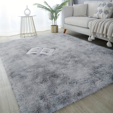 1pc, Tie-Dye Light Grey Long Plush Soft Indoor Mat, Modern Luxury Plush Mat Home Decor