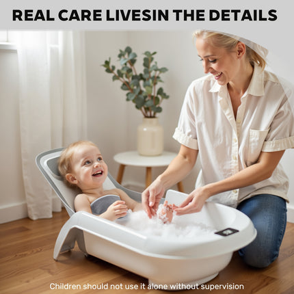 Newborn Baby Bath Seat with Anti-Slip Support & Thermometer - Adjustable Height Infant Bathing