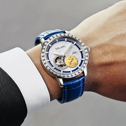 Men'S Luxury Automatic Mechanical Watch with Skeleton Dial & Exposed Movement