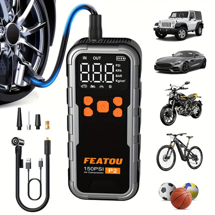 Portable Wireless Air Pump, Tire Inflator, Air Compressor 150 PSI Quick Inflation