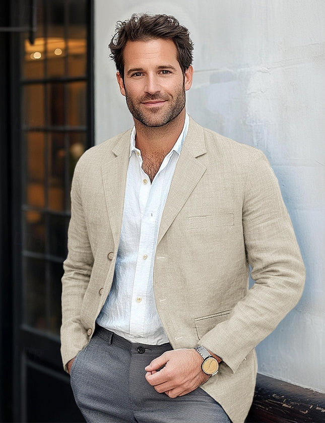 Men's Jacket Casual Cotton And Linen Suit