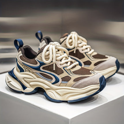 Men's Chunky Height-Increasing Sneakers - Thick Platform Lace-Up Shoes with Breathablee