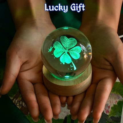 1pc 3D Four-Leaf Clover Crystal Ball with Multicolor Lighting Base,Good Luck Style Night