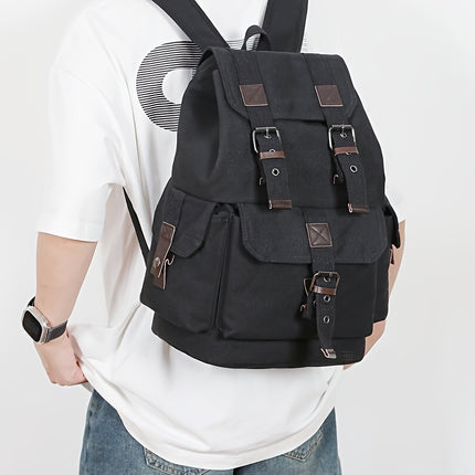 Canvas Backpack - Vintage Casual Travel Bag with Large Capacity, Adjustable Straps & Drawstring Detail