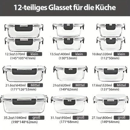 Pack Of 24 (12 Glass Bowls + 12 Lids) Glass Crisper, Candy Tray with Sealed Lid, Candy Jar, Microwave Safe