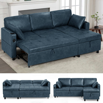 ACMEASE 84-inch L-Shaped Adjustable Back Sofa Bed with Storage Tatami
