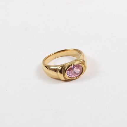 Multi-color Zircon Ring With Titanium Steel And Gold Plating