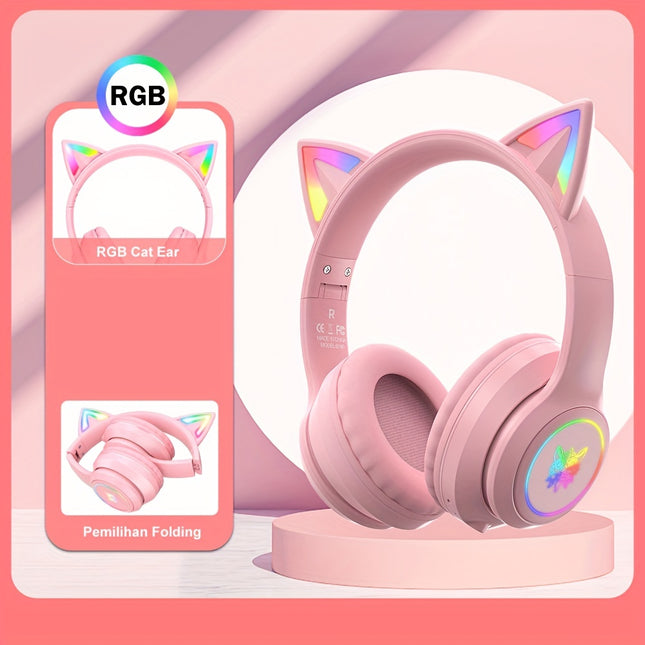 Gaming Headset with Cat Ears, Bluetooth, Noise Cancelling, High-Quality Sound, Cute Design