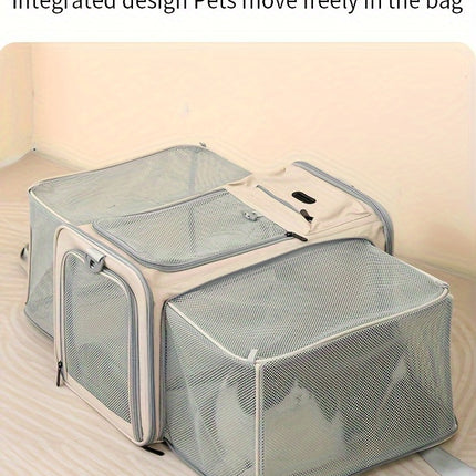 Expandable Large-Capacity Cat Carrier - Portable Linen Pet Travel Bag with Zipper Closure for Two Cats, Ideal for Outdoor Use