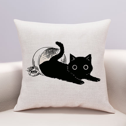 Linen Cotton And Linen Cute Cartoon Pillow Cover Cheese Cat