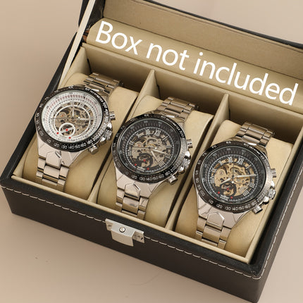 Men'S Luxury Automatic Mechanical Watch - Elegant Steel Band, Multi-Function Sun/Moon/Star Display,
