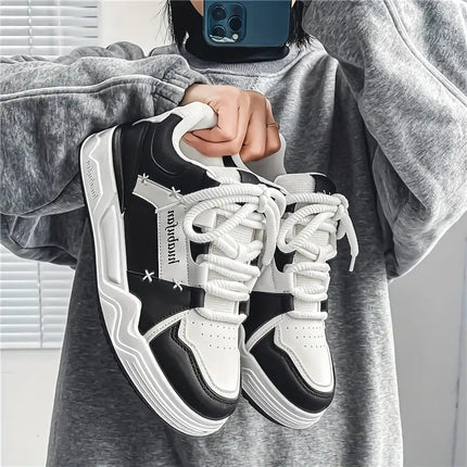 Men'S Skate Sneakers - All-Season Low-Top Skateboard Shoes with Thick Cushioned PVC Sole,