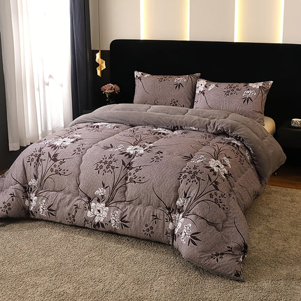 1pc Luxury Dark Grey Purple Floral Bedspread