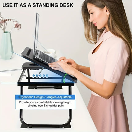 Laptop Desk, Sofa Table, Height Adjustable Home Desk, Tray Bed Table With Cup Holder