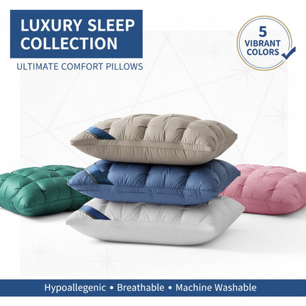 2pcs Fluffy Sleep Pillows | Adult Family Hotel Gift, 100% Polyester Fiber, Moderate Support,