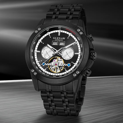 Men'S Automatic Mechanical Watch - Date Display, Stainless Steel Band, Luxury Round Dial