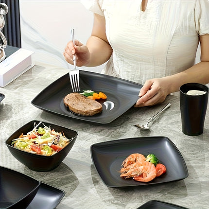 16/32pcs Plastic Tableware Set - Classic Square Lightweight Design, Durable Dinner and Salad Plates,